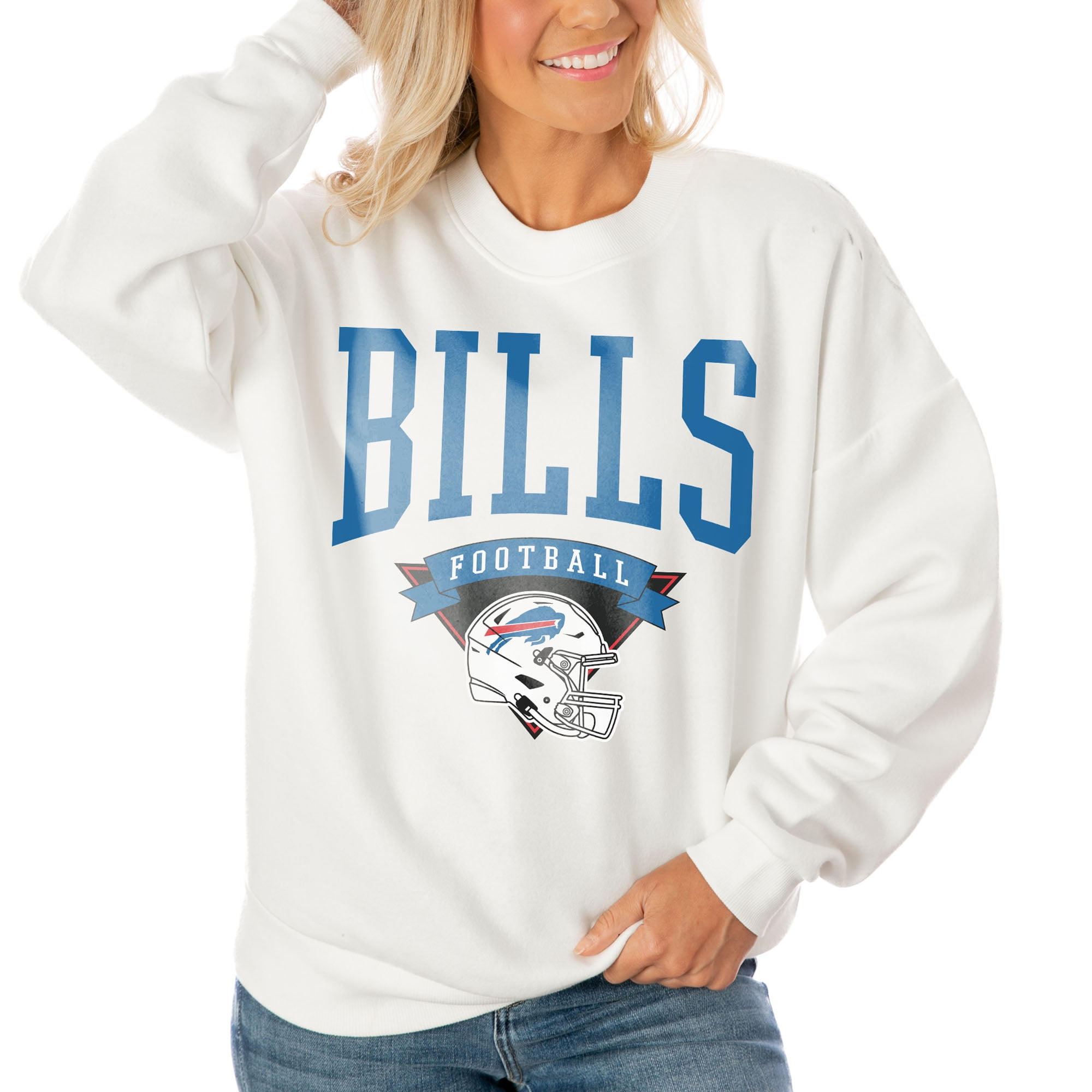 Women's Gameday Couture White Buffalo Bills Oversized Line Pullover  Sweatshirt 