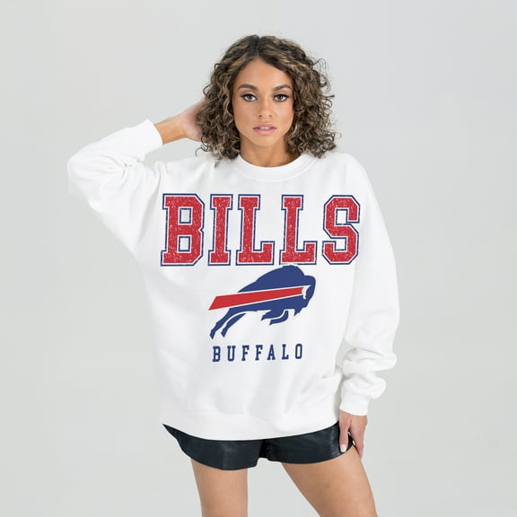 Women's Gameday Couture  White Buffalo Bills  Sunday Drives Oversized Crewneck Pullover Sweatshirt