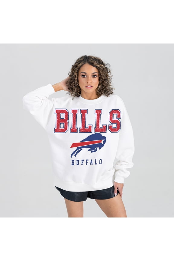 Women's Gameday Couture White Buffalo Bills Sunday Drives Oversized Crewneck Pullover Sweatshirt