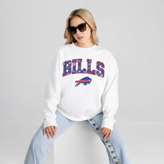 Women's Gameday Couture White Buffalo Bills Sweet Play Oversized Premium Drop Shoulder Sweatshirt