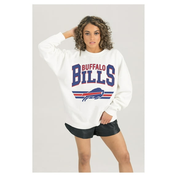 Women's Gameday Couture White Buffalo Bills Swift Strike Premium Oversized Fleece Pullover Sweatshirt