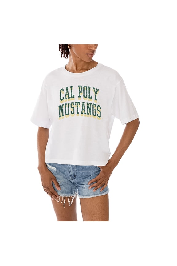Women's Gameday Couture White Cal Poly Mustangs Claim To Fame Boxy Cropped T-Shirt