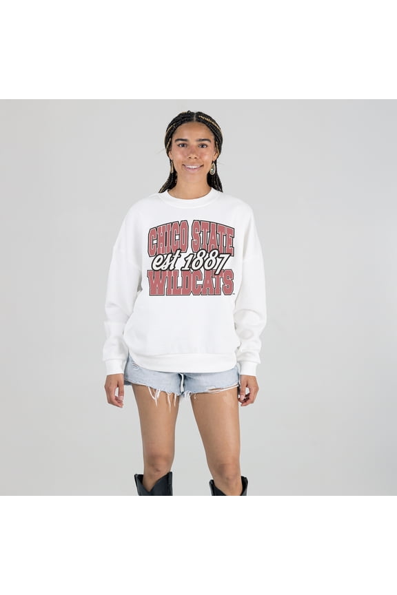 Women's Gameday Couture White Cal State Chico Wildcats Oversized Faded Formation Premium Fleece Sweatshirt