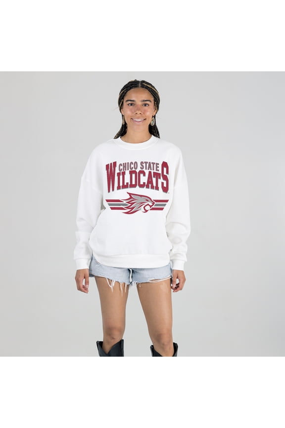 Women's Gameday Couture White Cal State Chico Wildcats Oversized Premium Fleece Sweatshirt