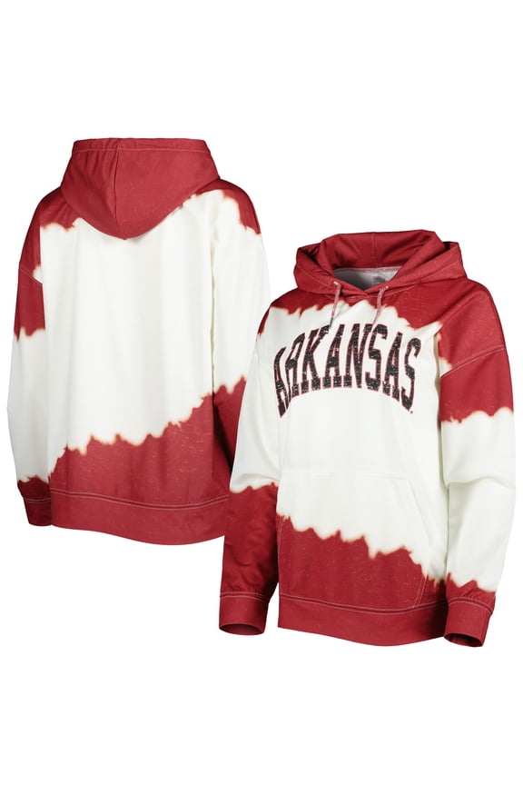 Women's Gameday Couture White/Cardinal Arkansas Razorbacks For the Fun Double Dip-Dyed Pullover Hoodie
