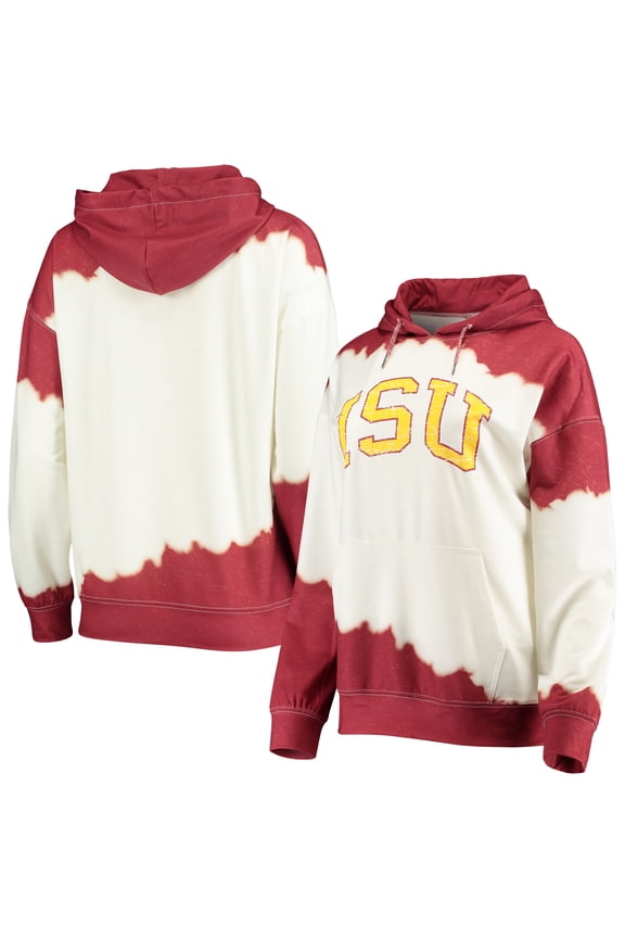 Women's Gameday Couture White/Cardinal Iowa State Cyclones For the Fun Double Dip-Dyed Pullover Hoodie