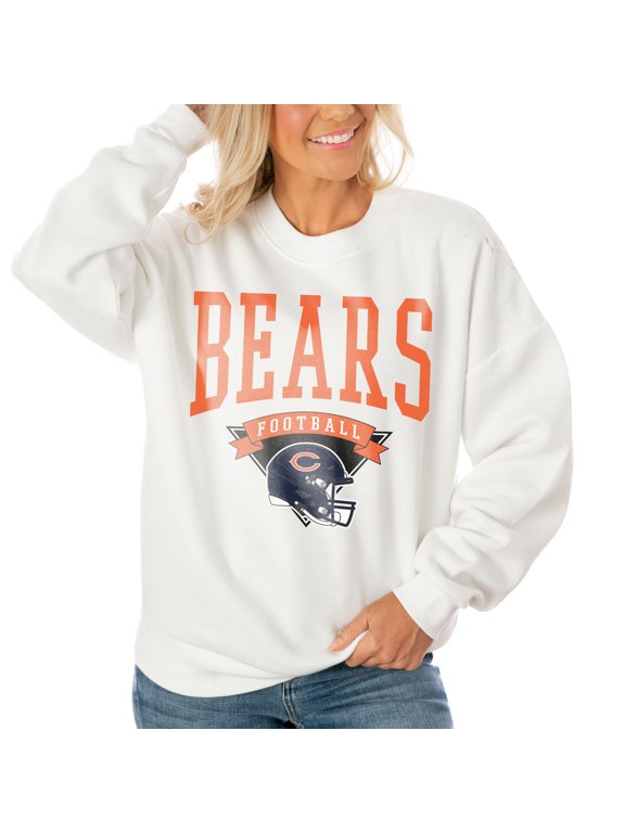 Women's Gameday Couture White Chicago Bears Oversized Yard Line Tri-Blend Pullover Sweatshirt