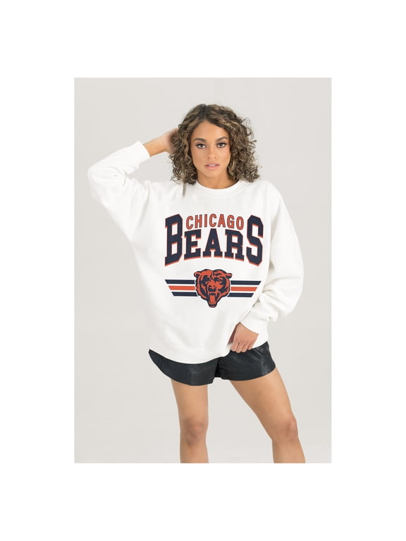 Women's Gameday Couture White Chicago Bears Swift Strike Premium Oversized Fleece Pullover Sweatshirt