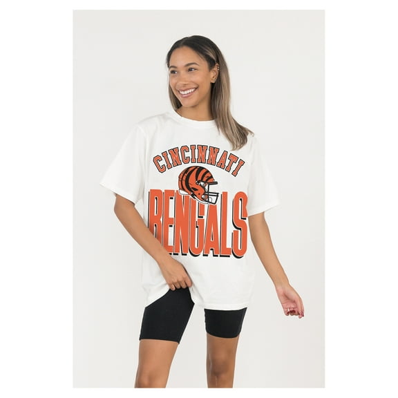 Women's Gameday Couture  White Cincinnati Bengals Oversized Classic Fierce Focus T-Shirt