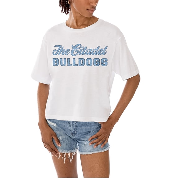 Women's Gameday Couture White Citadel Bulldogs Claim To Fame Boxy Cropped T-Shirt