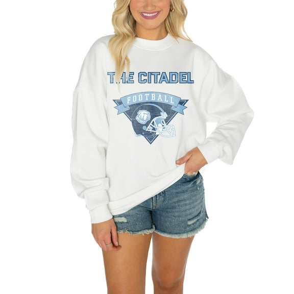 Women's Gameday Couture Citadel Bulldogs White Oversized Drop Shoulder Fleece Drop Pullover Sweatshirt