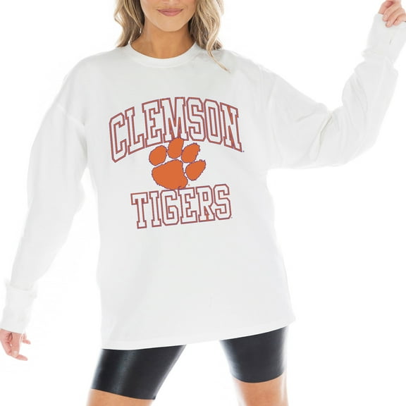 Women's Gameday Couture White Clemson Tigers Mind Games Oversized Long Sleeve T-Shirt