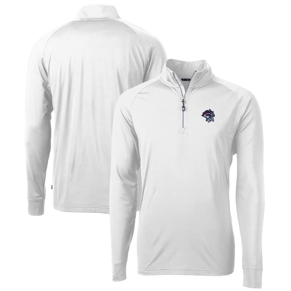 Men's Cutter & Buck White Binghamton Rumble Ponies Adapt Eco Knit Stretch Recycled Quarter-Zip Pullover