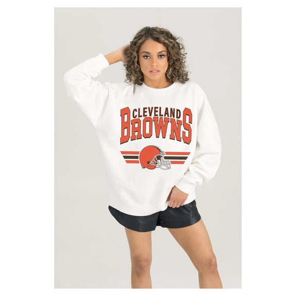 Women's Gameday Couture White Cleveland Browns Swift Strike Premium Oversized Fleece Pullover Sweatshirt
