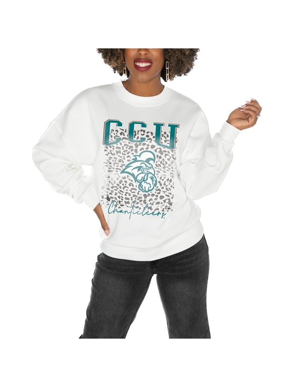 Women's Gameday Couture Coastal Carolina Chanticleers White Oversized Drop Shoulder Fleece Drop Pullover Sweatshirt