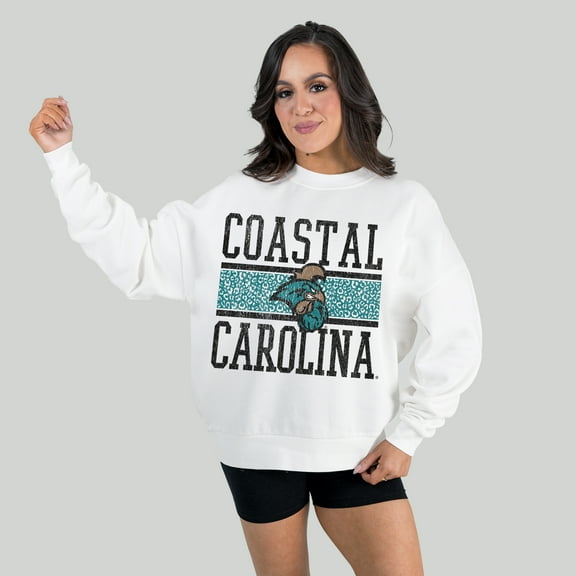 Women's Gameday Couture White Coastal Carolina Chanticleers Fair Catch Pullover Sweatshirt