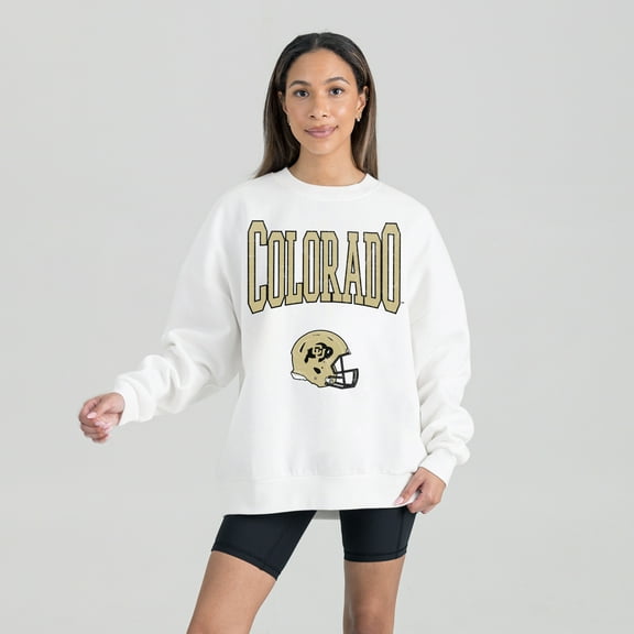 Women's Gameday Couture White Colorado Buffaloes Oversized Good Vibes Premium Fleece Drop Shoulder Pullover Sweatshirt