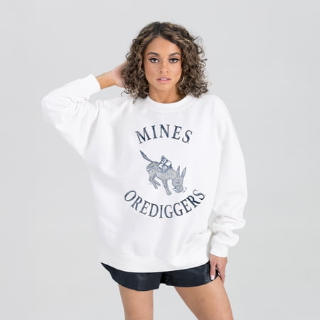 Women's Gameday Couture White Colorado School of Mines Orediggers Oversized Good Vibes Premium Fleece Drop Shoulder