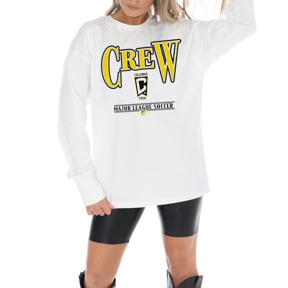 Women's-Gameday Couture White Columbus Crew Shining Spirit Oversized Long Sleeve T-Shirt