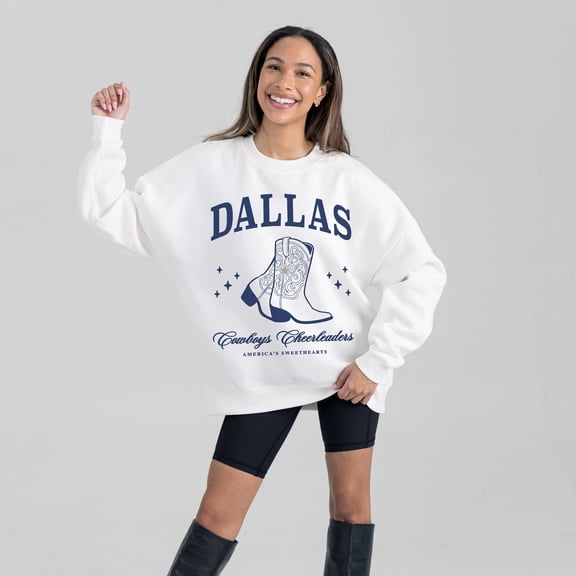 Women's Gameday Couture White Dallas Cowboys Cheer Collection Boots Fleece Crewneck Sweatshirt