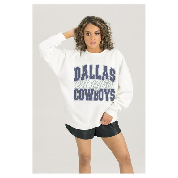 Women's Gameday Couture  White Dallas Cowboys Oversized Faded Formation Premium Fleece Pullover Sweatshirt