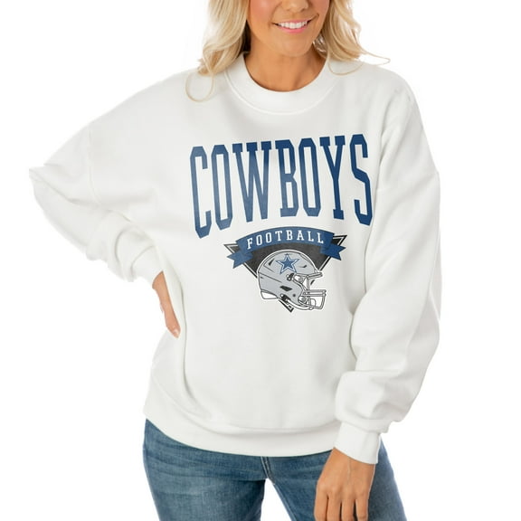 Women's Gameday Couture White Dallas Cowboys Oversized Yard Line Tri-Blend Pullover Sweatshirt
