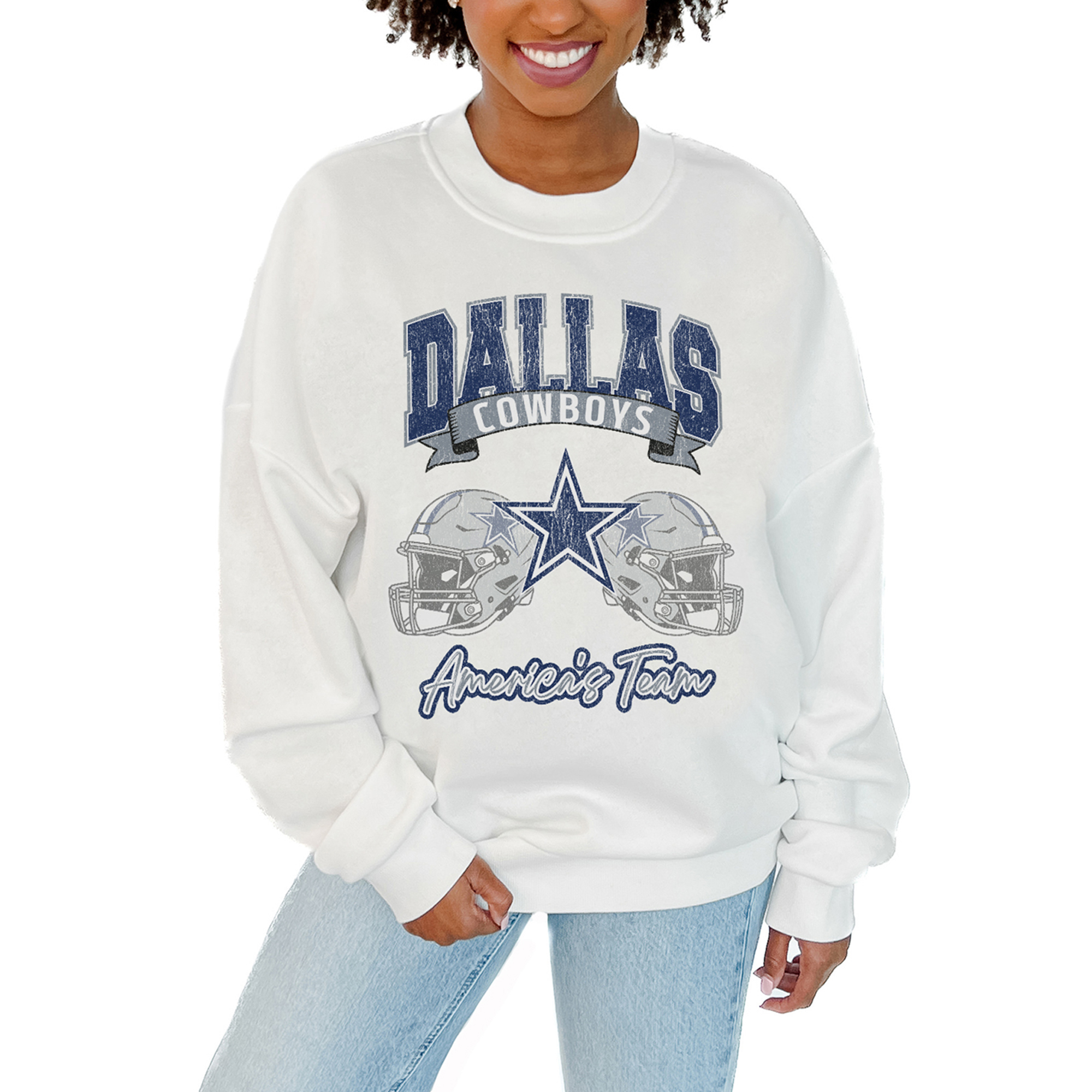 Women s Gameday Couture White Dallas Cowboys Passing Time Pullover Sweatshirt Walmart