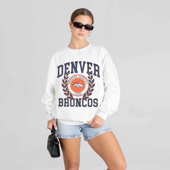 Women's Gameday Couture White Denver Broncos Gold Standard Oversized Premium Drop Shoulder Sweatshirt