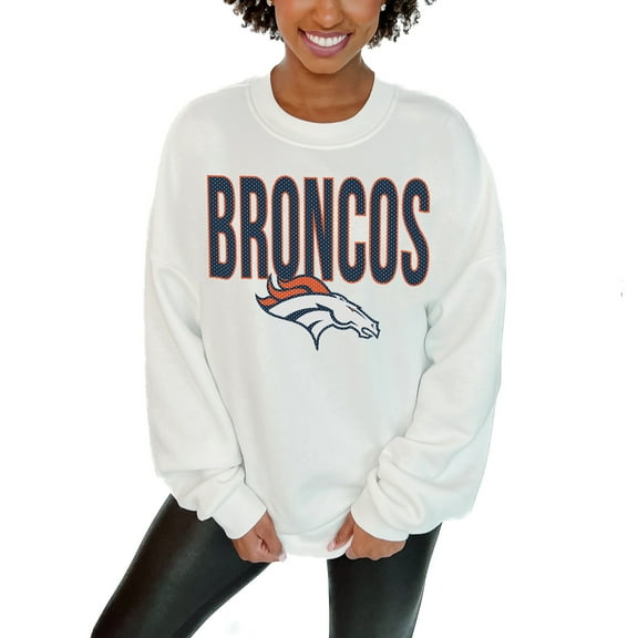 Women's Gameday Couture  White Denver Broncos  Just Go With It Oversized Long Sleeve Crewneck Sweatshirt