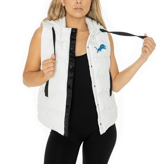 Women's Gameday Couture White Detroit Lions Hooded Full-Snap Puffer Vest
