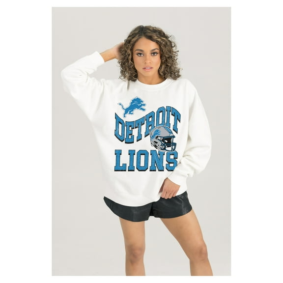 Women's Gameday Couture  White Detroit Lions Oversized Hard Earned Premium Fleece Pullover Sweatshirt