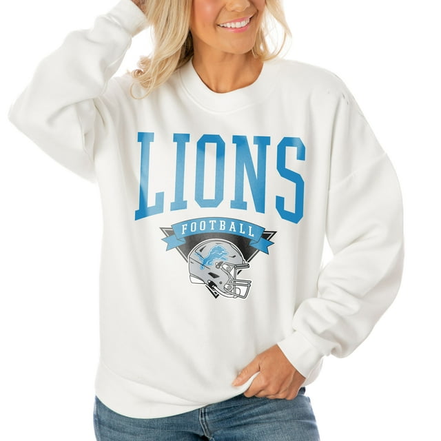 Women's Gameday Couture White Detroit Lions Oversized Line Pullover Sweatshirt
