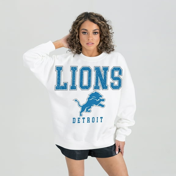 Women's Gameday Couture White Detroit Lions Sunday Drives Oversized Crewneck Pullover Sweatshirt