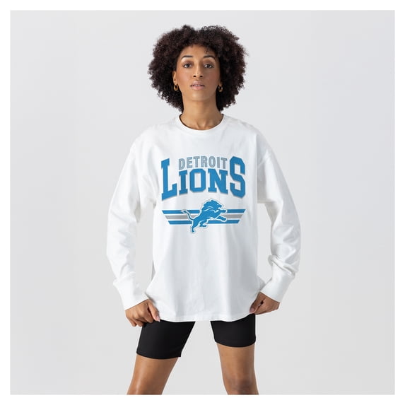 Women's Gameday Couture White Detroit Lions Swift Strike Essential Oversized Long Sleeve T-Shirt