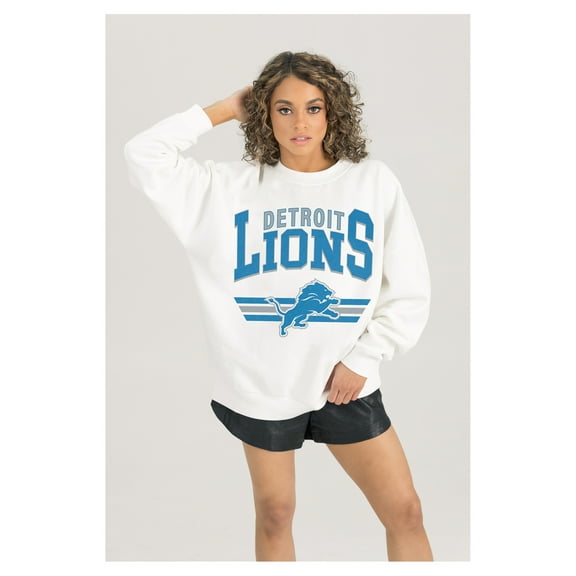 Women's Gameday Couture White Detroit Lions Swift Strike Premium Oversized Fleece Pullover Sweatshirt
