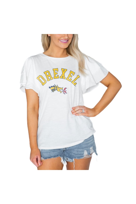 Women's Gameday Couture White Drexel Dragons Arch Logo Flutter Sleeve Lightweight T-Shirt