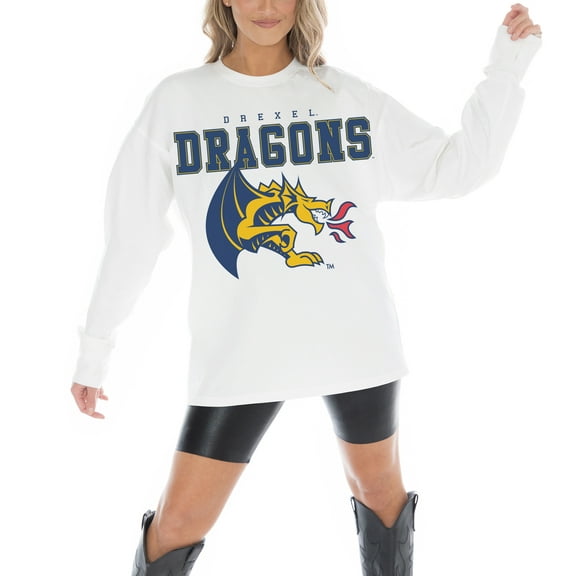 Women's Gameday Couture White Drexel Dragons Big Goals Oversized Long Sleeve T-Shirt