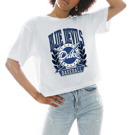 Women's Gameday Couture White Duke Blue Devils Baseball Boxy Fit Cropped T-Shirt