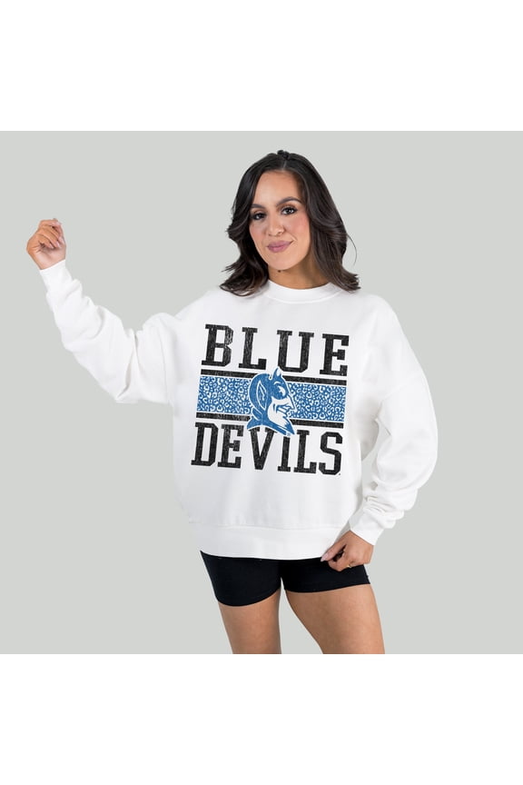 Women's Gameday Couture White Duke Blue Devils Fair Catch Pullover Sweatshirt