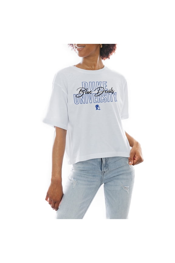 Women's Gameday Couture White Duke Blue Devils Slogan Boxy Fit Cropped T-Shirt