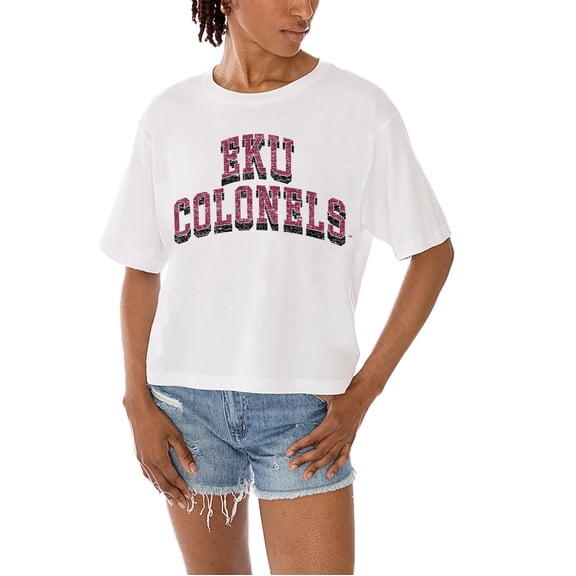 Women's Gameday Couture White Eastern Kentucky Colonels Claim To Fame Boxy Cropped T-Shirt