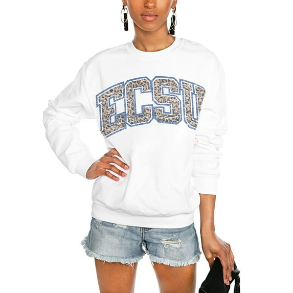 Women's Gameday Couture White Elizabeth City State University Vikings Distressed Snap Perfect Oversized Pullover