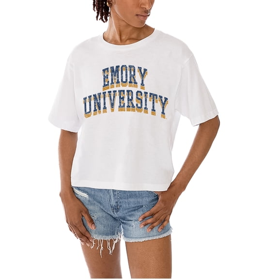 Women's Gameday Couture White Emory Eagles Claim To Fame Boxy Cropped T-Shirt