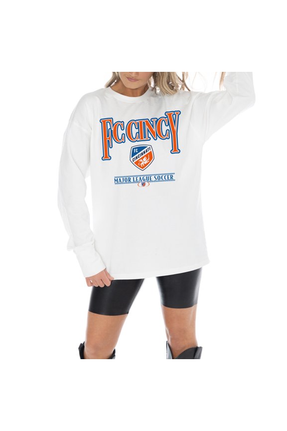 Women's-Gameday Couture  White FC Cincinnati Shining Spirit Oversized Long Sleeve T-Shirt