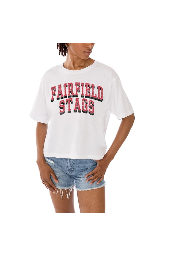 Women's Gameday Couture White Fairfield Stags Claim To Fame Boxy Cropped T-Shirt