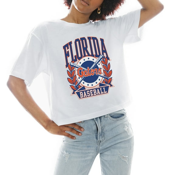 Women's Gameday Couture White Florida Gators Baseball Boxy Fit Cropped T-Shirt