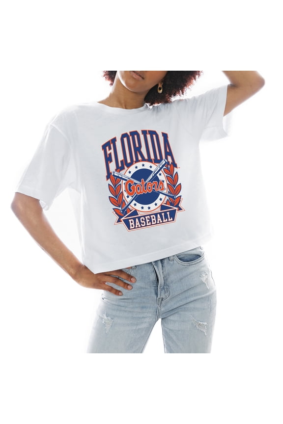 Women's Gameday Couture White Florida Gators Baseball Boxy Fit Cropped T-Shirt