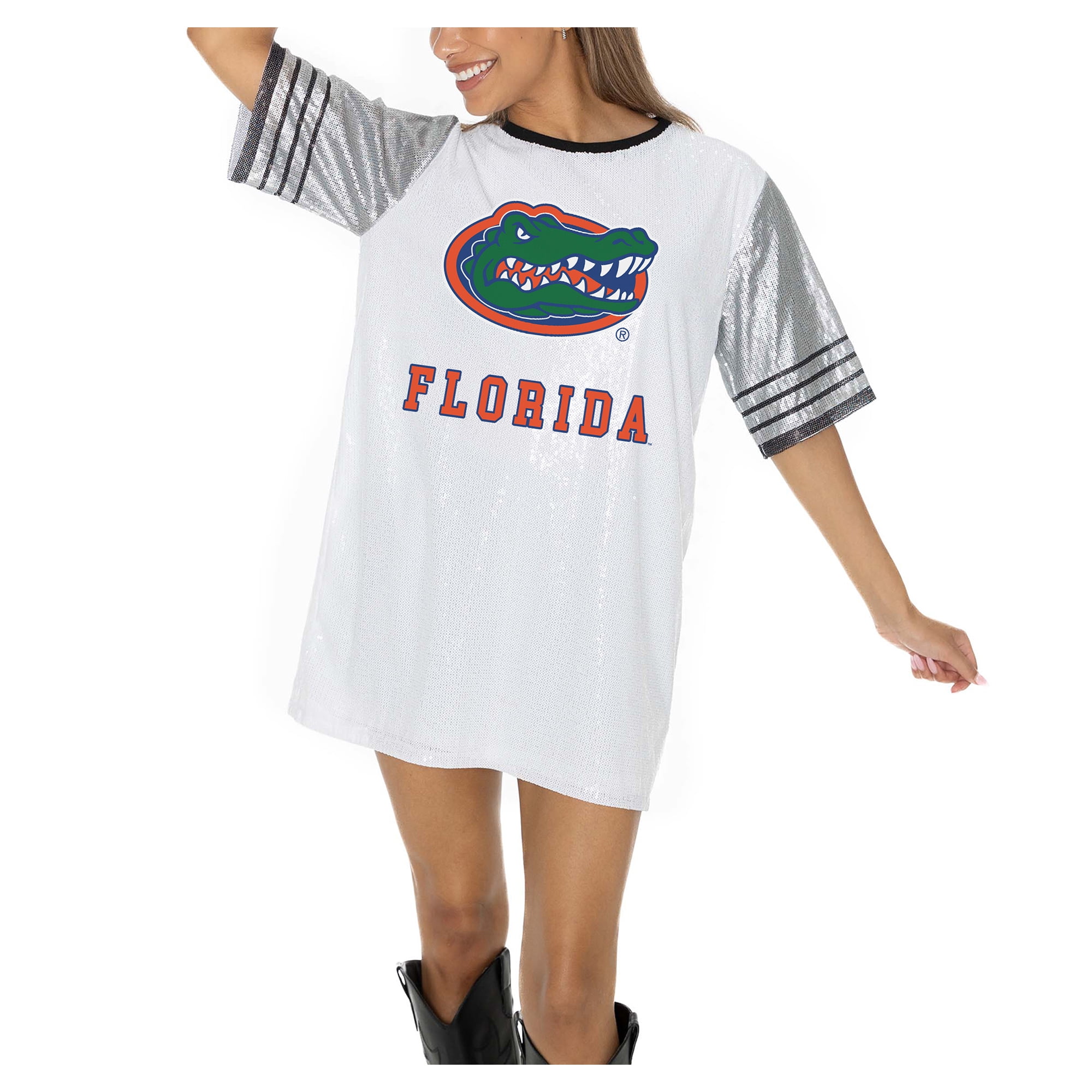 florida gators jersey dress Women's Gameday Couture White Full Sequin Gators football