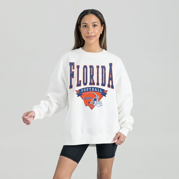 Women's Gameday Couture White Florida Gators Oversized Good Vibes Premium Fleece Drop Shoulder Pullover Sweatshirt