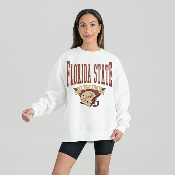 Women's Gameday Couture White Florida State Seminoles Oversized Good Vibes Premium Fleece Drop Shoulder Pullover
